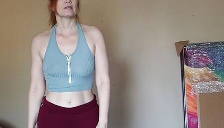 Hot milf doing Yoga in sexy red yoga pants