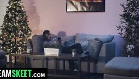 Horny Stud Getting His Oiled Up Big Boobs Christmas Dream