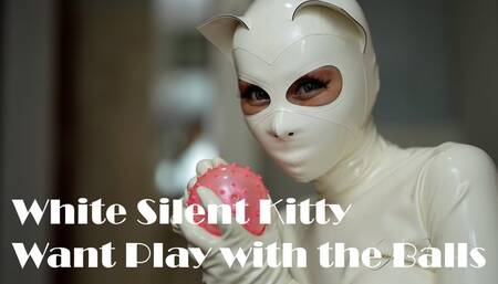 White Silent Kitty Want Play with the Balls