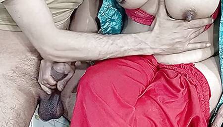 Stepsister masturbates bigcock with hot moaning in Hindi while stepbrother fondles her long nippled tits