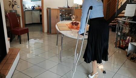 Milf Crutching with cork wedge and peep toe high heel