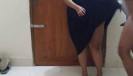 Saudi hot maid sweeping house when owner saw her big tits & huge ass gets seduced & Hot cum in ass- Borka & Hijab aunty