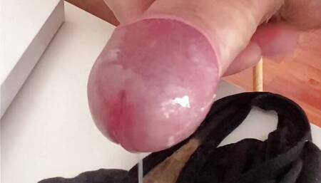 Wanking into dirty panties precum cumshot masturbation
