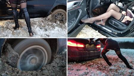 EXCLUSIVE: Russian girl stuck in BMW 5-series in deep mud with crazy drift and hot masturbation in 4K