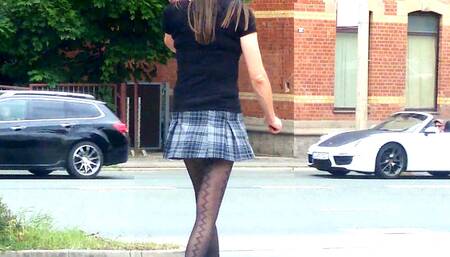CrossDresser Tranny in the short skirt on the main street