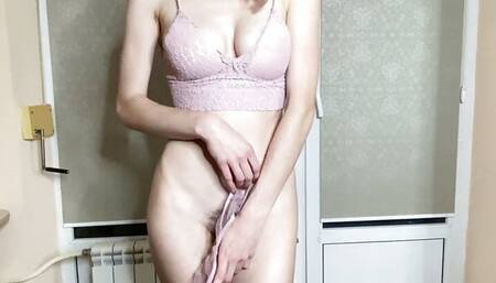 young shy hot wife danced a striptease with a hairy bush