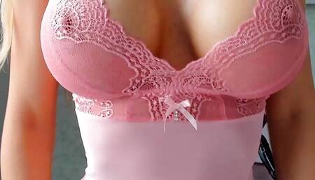 Big tits MILF in pink lingerie