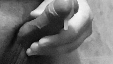 Cuming cock in bathroom.