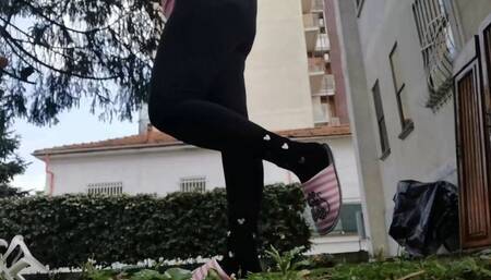 Beautiful italian milf dirty slippers in the garden 1080HD