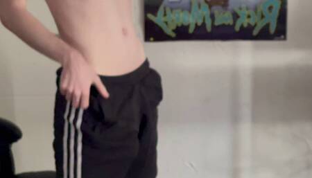Rick and Morty twink strips down his adidas shorts and jerks off