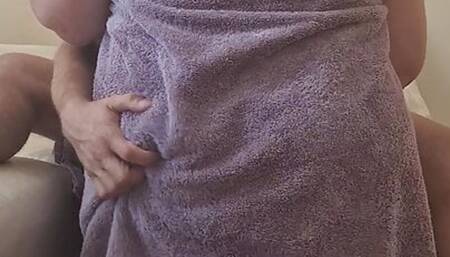 Fat granny gives a blowjob to a young man. Her fat ass is real and juicy.