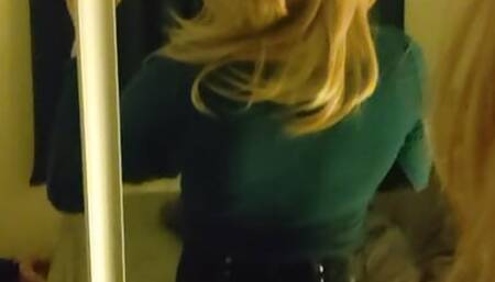 Trying crossdressing n front of the mirror