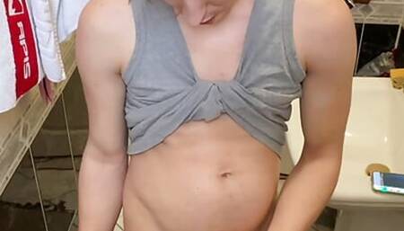 Twink Teen gay boy jerks big uncut dick off while watching porn