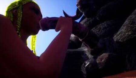 [Gameplay] yellow hair jerked off horsecock to a huge furry monster