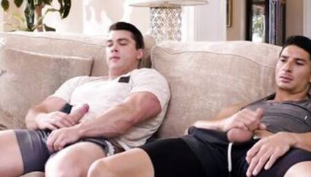 Sexy asian Jim Fit blowjob his friends dick