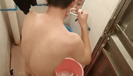 Daddy showers narcissistic looking in the mirror, big cock