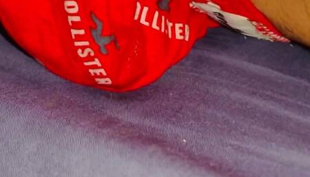 Late night cum in red Hollister shorts
