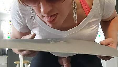 Sexy Crossdresser boots bra and tights Cums licks up