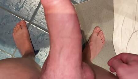 Jerked off my morning wood  in public restroom with some lotion cumshot