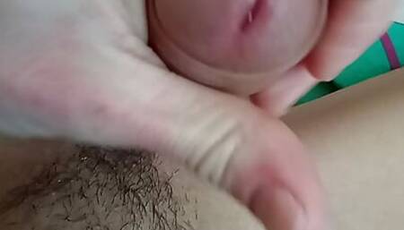 Uncut cock close up.