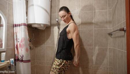 Muscular and wet in the shower