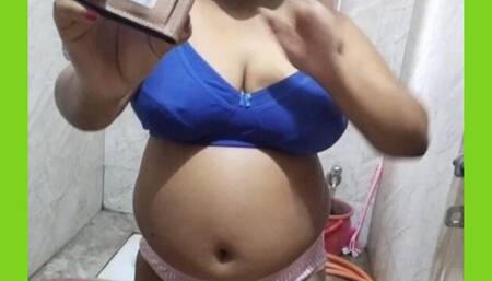 Hot desi sexy village girl in show squeezes milk before bath, likes to pee while dancing, having fun, then takes bath.