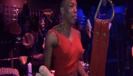 Chastity slave in a sling cock whipped and fucked in the ass