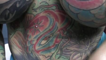 Heavily Tattooed And Pierced Biker Chick Black Widow Sucks