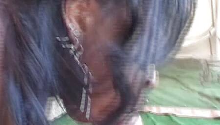 Sexy German ebony loves sucking a hard white cock in POV