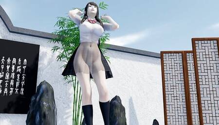 Transparent clothes, Japanese student, big tits, shaved, sexy dancing, virgin, tight pussy