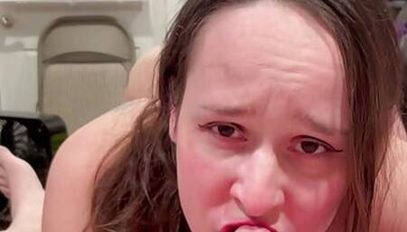 Wife begs for my cum as she sucks my cock