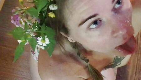 Submissive girlfriend on vacation gives one hell of a blowie