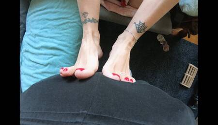 Milf CatPrincess long legs, BBC standing footjob, red nails