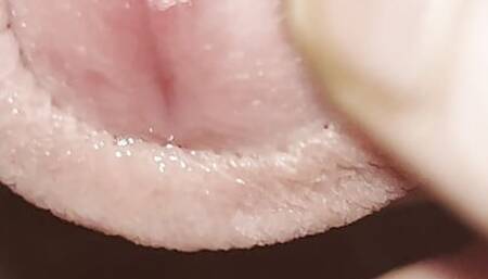 foreskin play close up with precum