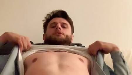 Horny boy having fun solo on his couch