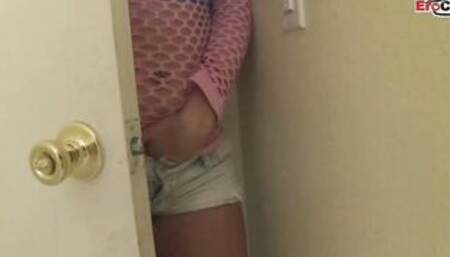 Young blonde hoe with small titted enjoy the BBC inside