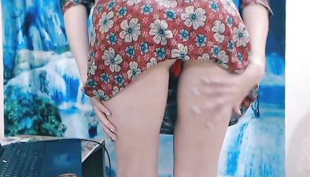 Hot slut girl live strip tease with sexy dress.