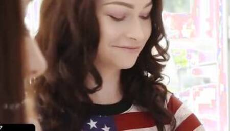 Huge Boobed Stepmom And hot Step Daughter Take Turns Riding Dick