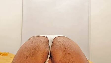 Jerking off and cumming while using white panties