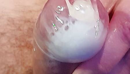 Stroking My Big Dick And Huge Condom Cumshot