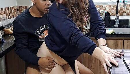 Stepsister sucking cock in the kitchen. Part 2. Her rich pussy is very wet, I love how it feels