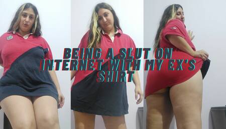 BBW wearing ex's shirt to be a slut on internet