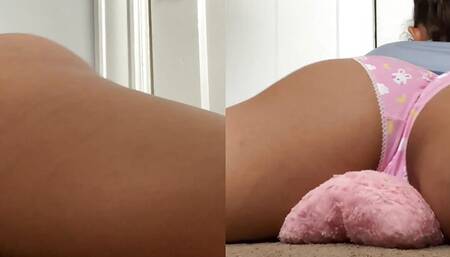 Girl gets distracted doing homework, grinds in panties
