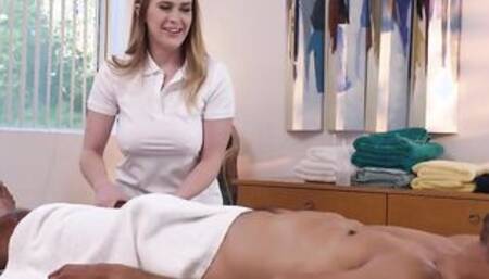 Big Titted blonde masseuse Lindsay Lee offer happy ending to gigantic ebony dick