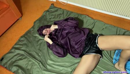 Nadine in dark red and light blue shiny nylon (part 1) - 169