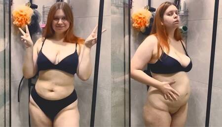 Enema belly inflation in shower