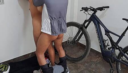 Horny cyclists recorded on camera. Part 2. Against the wall, a good fuck
