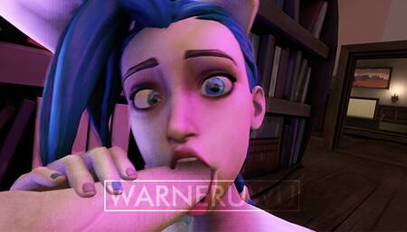 UWU - little tiny jinx girl can't deepthroat elsa's big cock without gagging in library