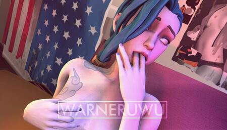 UWU - tiny little jinx ahegao girl fingering her mouth masturbates pussy in her stepbrother's bedroom