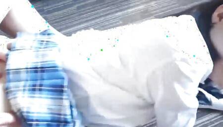 Uniform Japanese woman with black hair, blowjob and creampie sex in shaved pussy. It is uncensored. 1st work